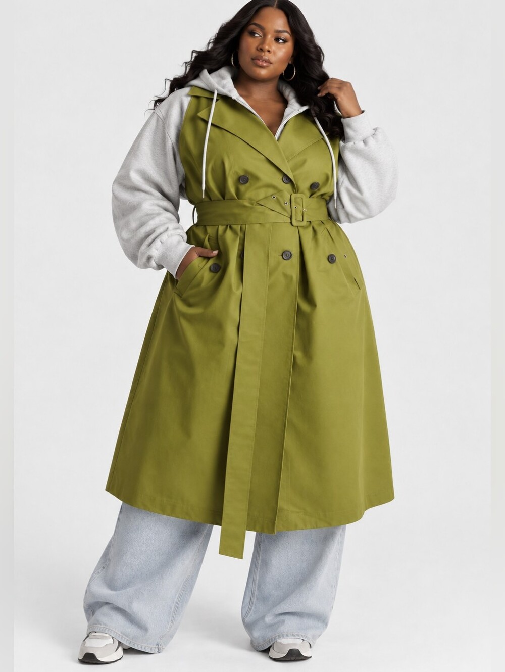 KBB by KAHLANA Women's 'The Sweatshirt Trench Coat' - Olive Green 2x